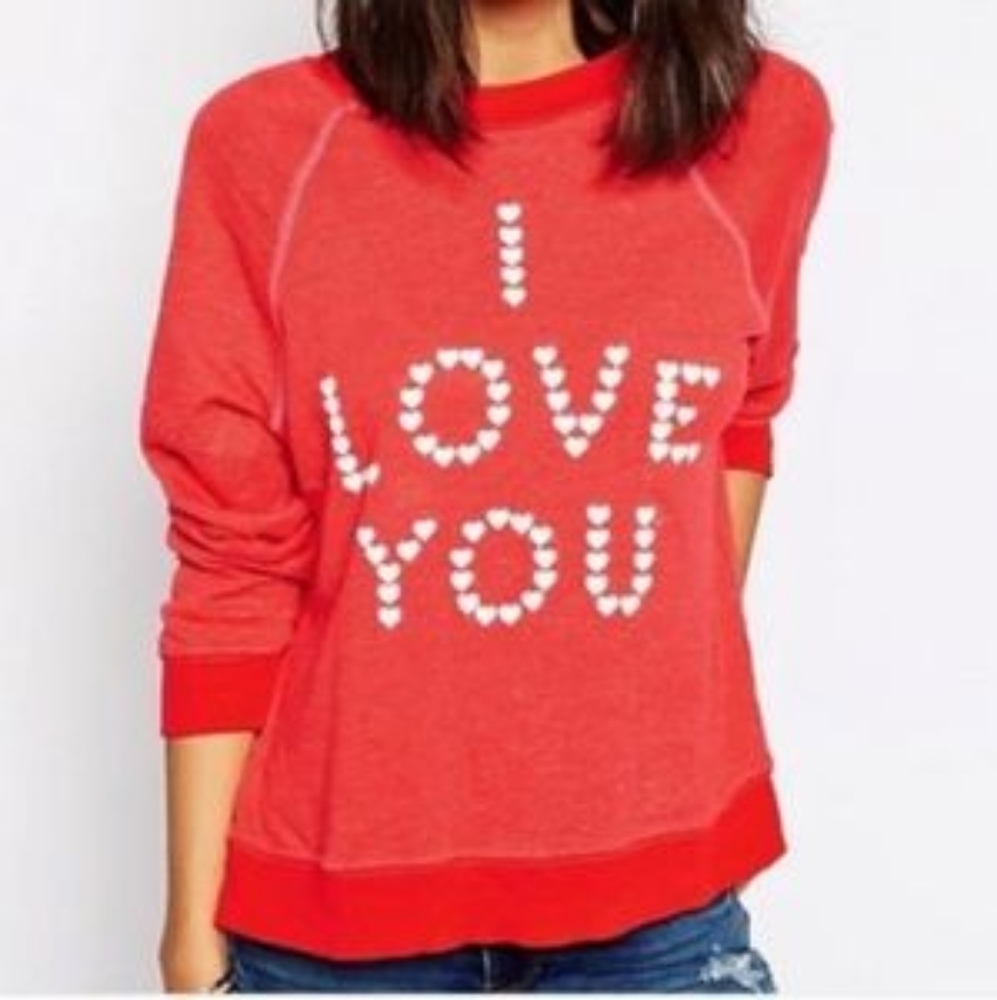WILDFOX I Love You Sweatshirt Heart Dot Self Inspiration Comfy Lounge Top Kawaii